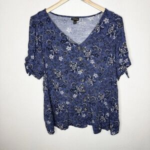 Torrid Fit And Flare Rayon Slub Button Up Tie Sleeve Top Women's 1X Floral Boho